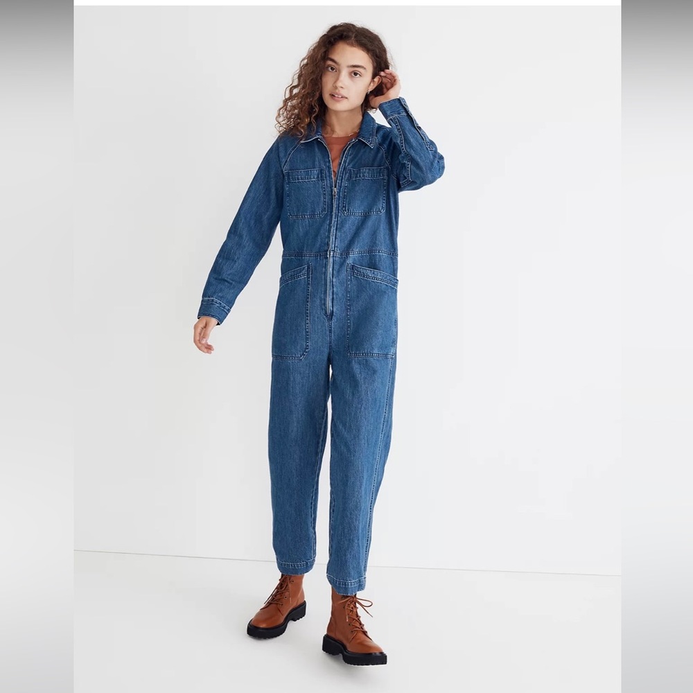 Madewell Garment- Dyed Denim Cropped Coverall Jumpsuit